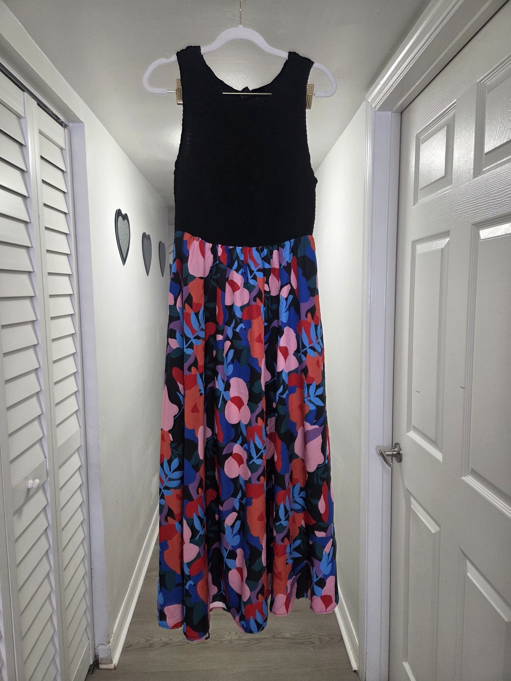 Sleeveless Black Bodice Floral Maxi Dress in Multicolor